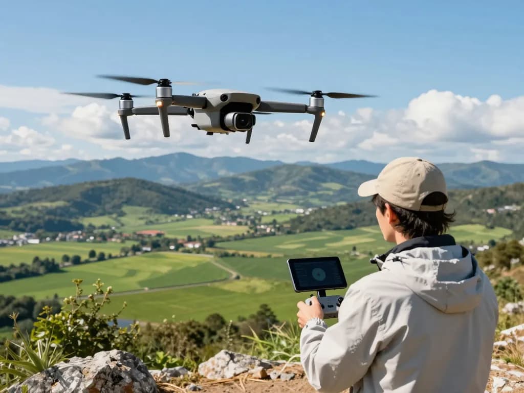 DJI Matrice 4D drone in flight over stunning landscape, operated by a professional.