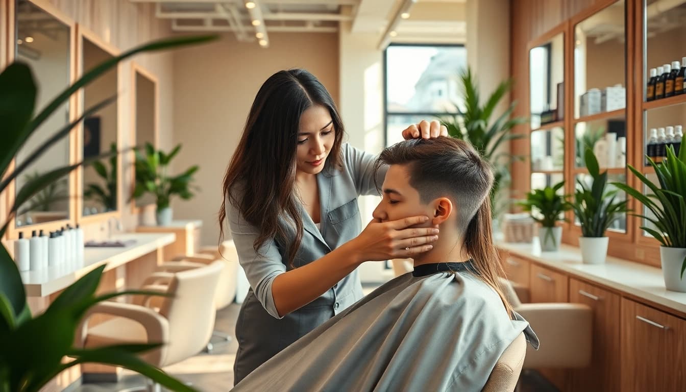 bester Friseur providing a stylish haircut in a modern salon setting.