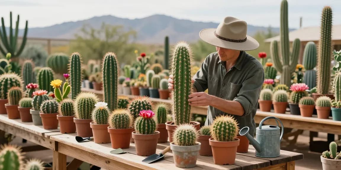 San Pedro Cactus thriving in a vibrant cactus nursery, showcasing various rare desert plants.