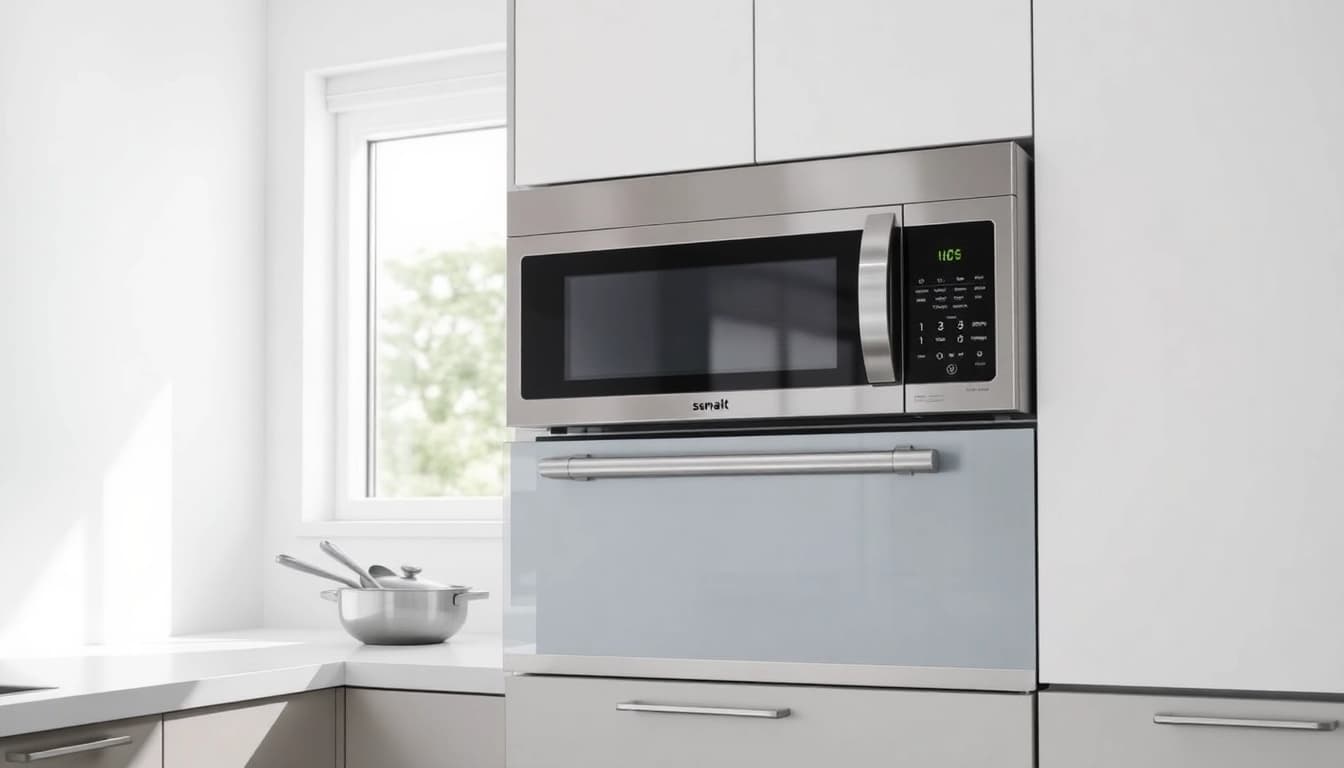 Showcase of microwave oven sales featuring a sleek unit in a modern kitchen.
