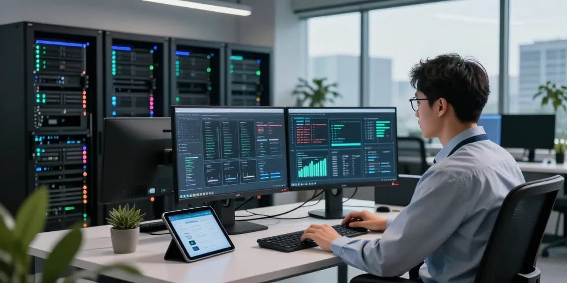 Technician managing VDS configurations in a modern data center workspace.