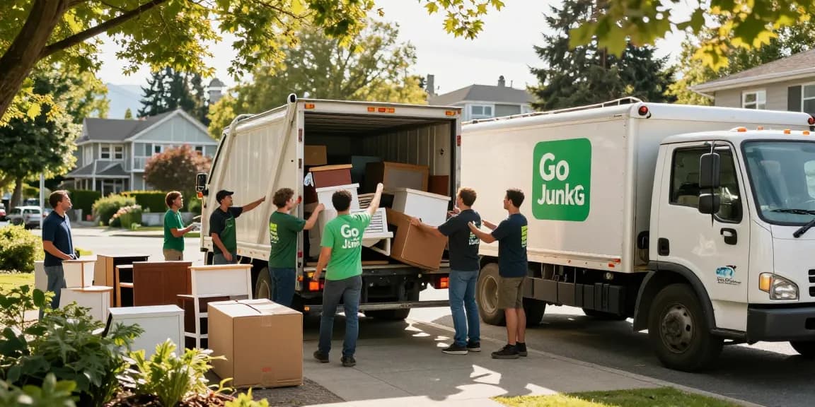 target Junk Removal Vancouver team loading truck with household items in vibrant city park