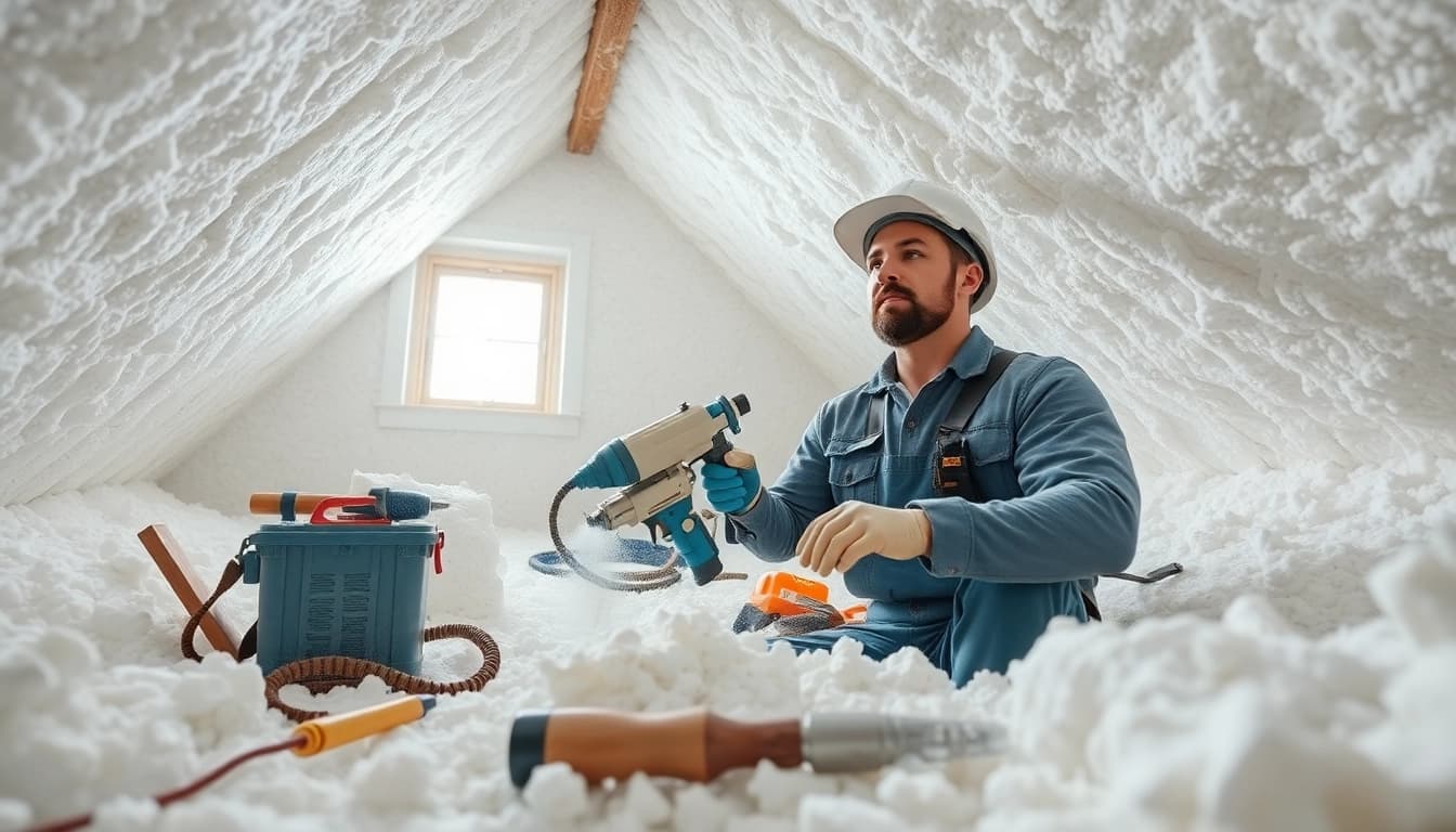 Showcasing spray foam insulation removal cost with a contractor in action, highlighting the challenging task involved.