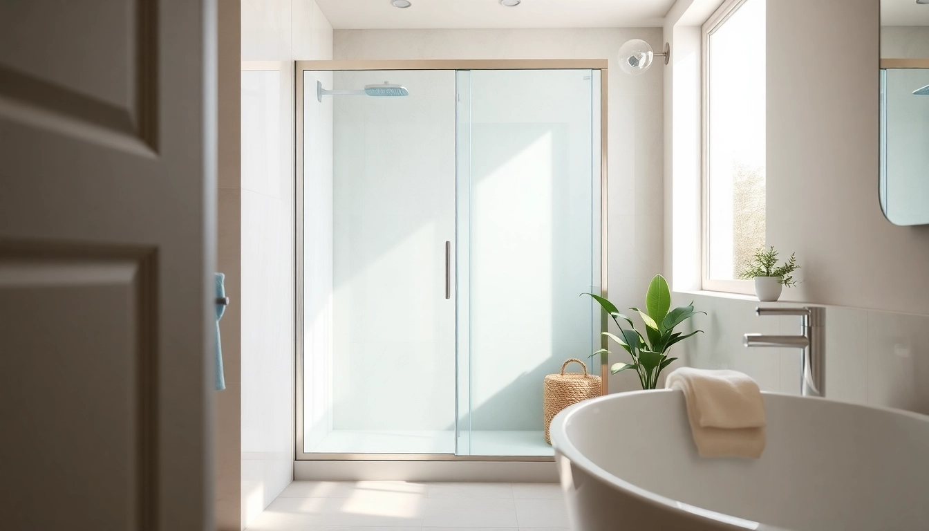 Beautiful shower sliding doors in a modern bathroom setting, highlighting elegance and functionality.