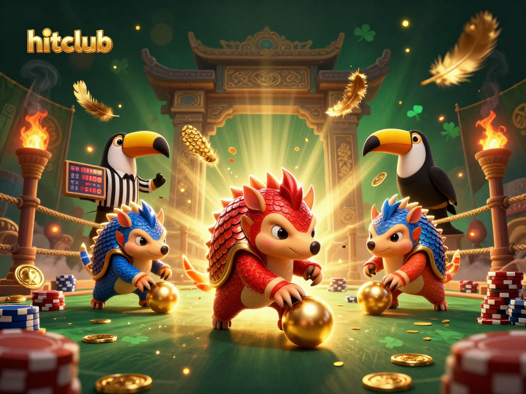 hitclub pangolins competing in a dynamic casino scene with poker chips and golden coins