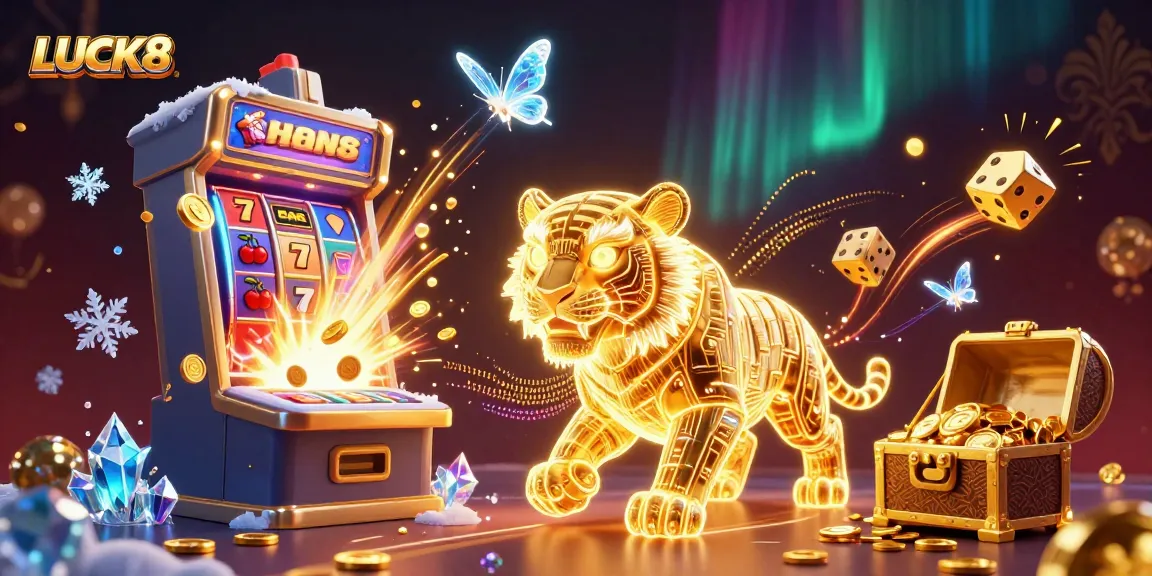 Experience the excitement at LUCK8 with a vibrant digital casino illustration featuring a golden tiger.
