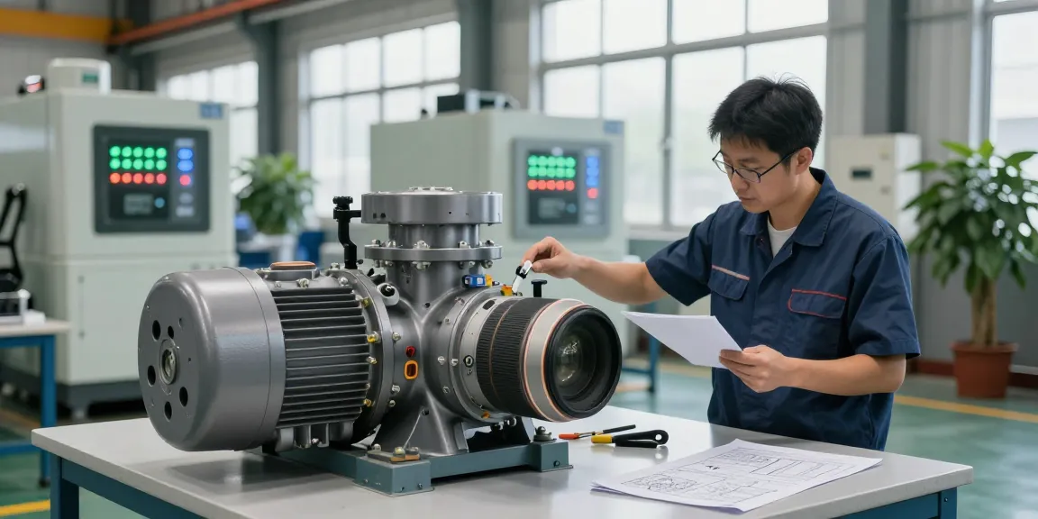 Magnetic drive pump being inspected by a technician in a modern industrial manufacturing facility.