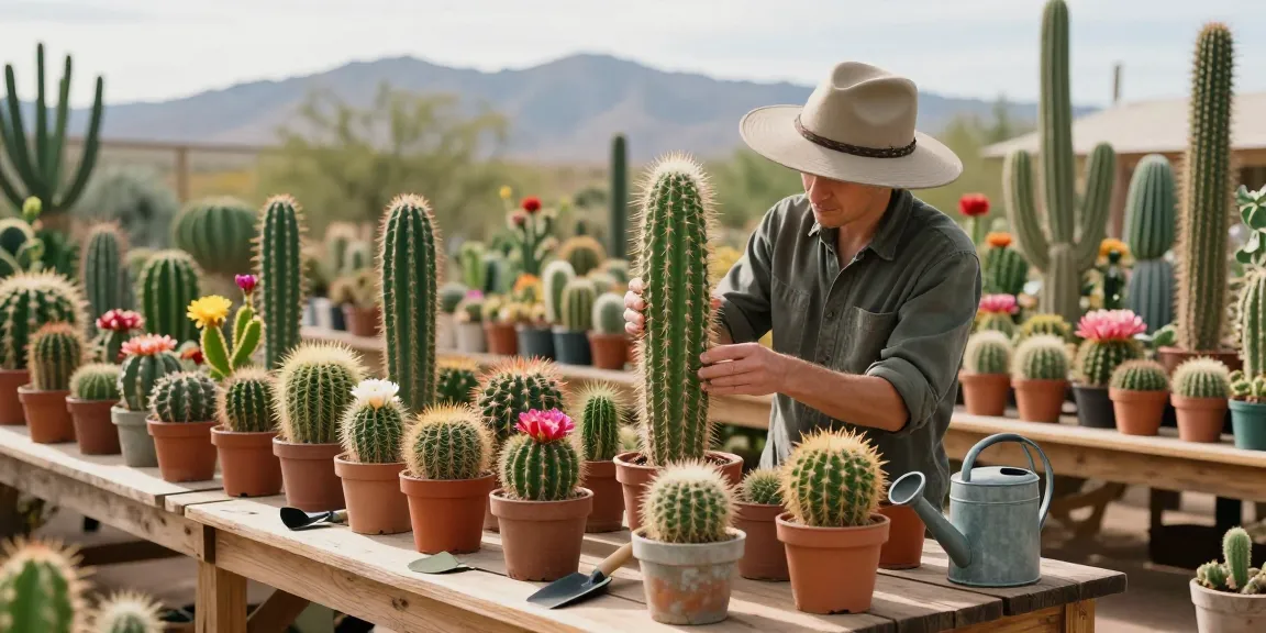 San Pedro Cactus thriving in a vibrant cactus nursery, showcasing various rare desert plants.