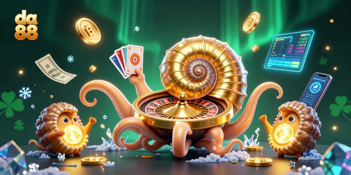 Immerse in the da 88 casino world with vibrant 3D illustration featuring a giant nautilus roulette wheel.