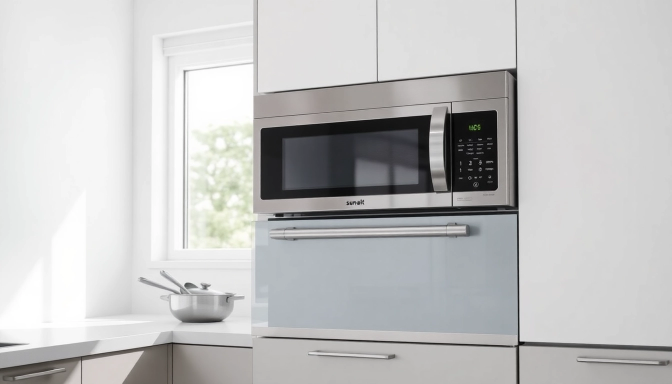 Showcase of microwave oven sales featuring a sleek unit in a modern kitchen.