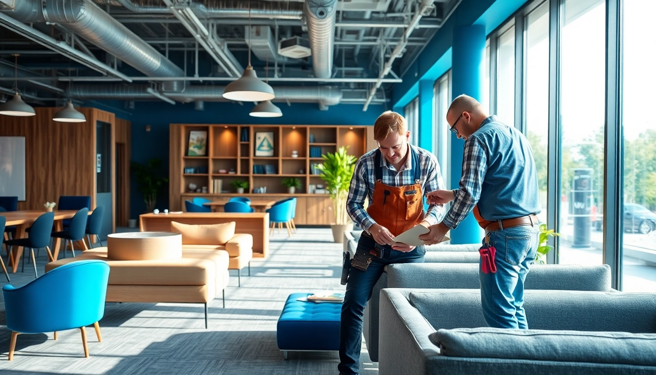 Office renovation contractor Austin enhancing a modern workspace with vibrant designs.