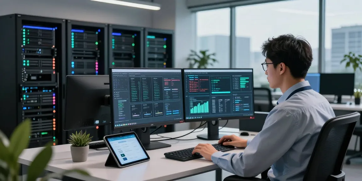 Technician managing VDS configurations in a modern data center workspace.