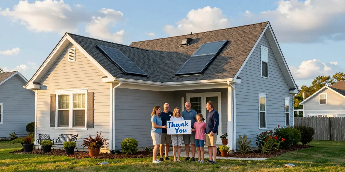 Roofing Little Egg Harbor: Family celebrating their new roof installation in a beautiful coastal home.
