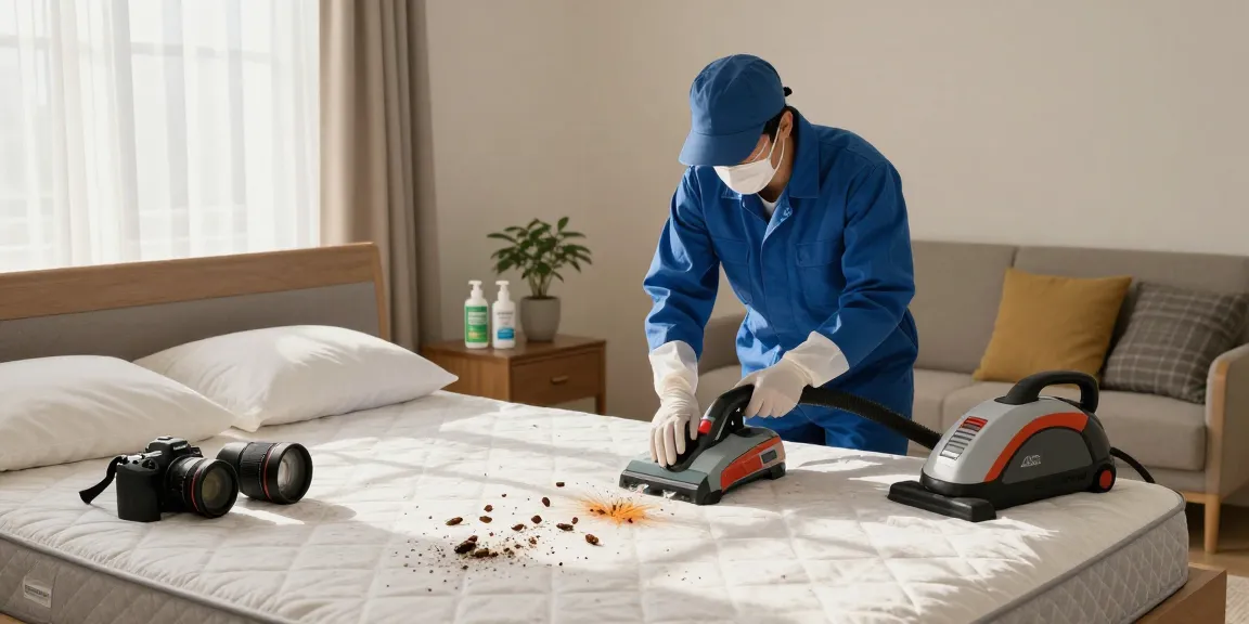 Expert bed bug removal process in a cozy bedroom with heat treatment technology.