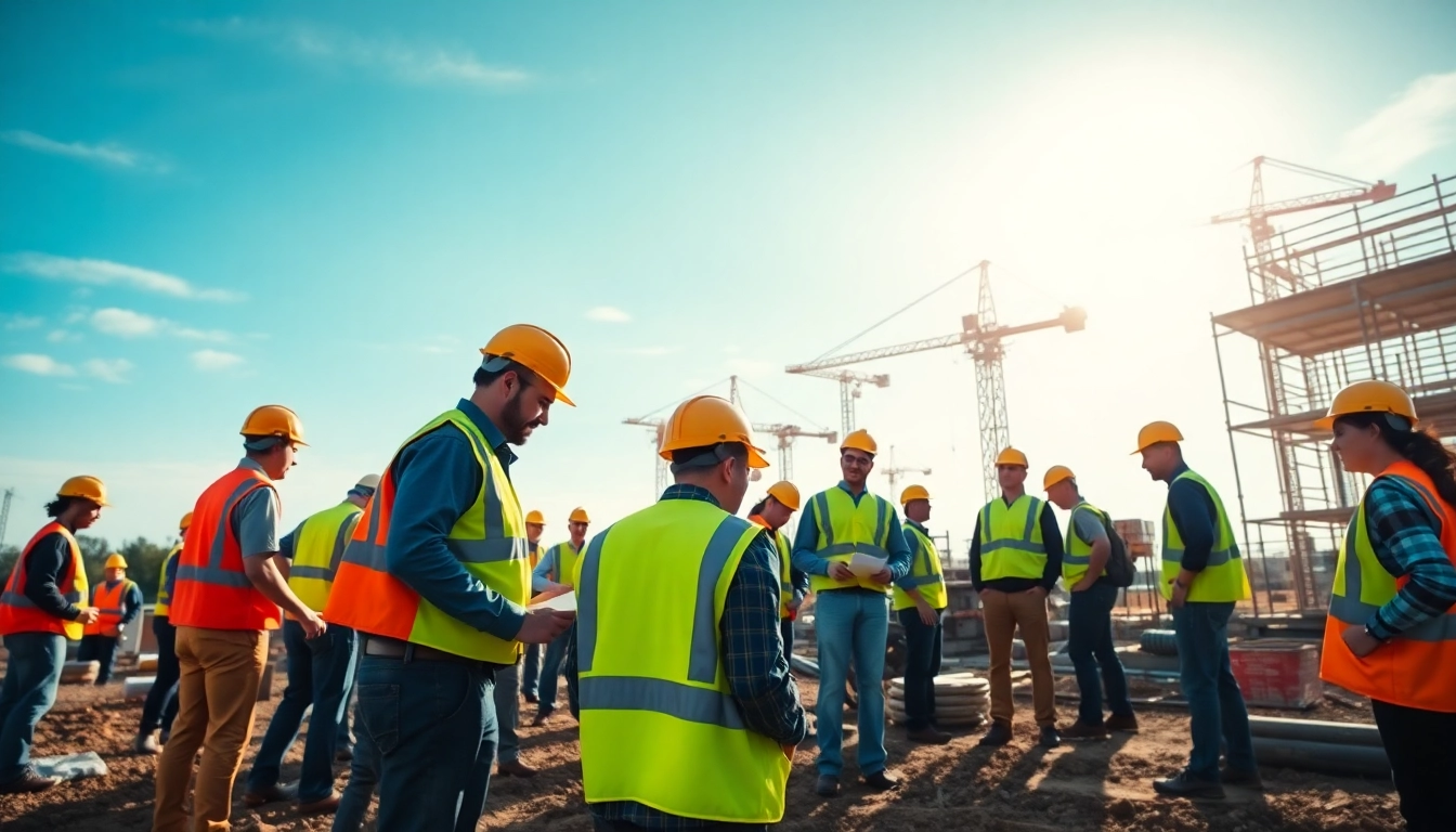 Hands-on learning in construction training programs with diverse trainees engaging on-site.