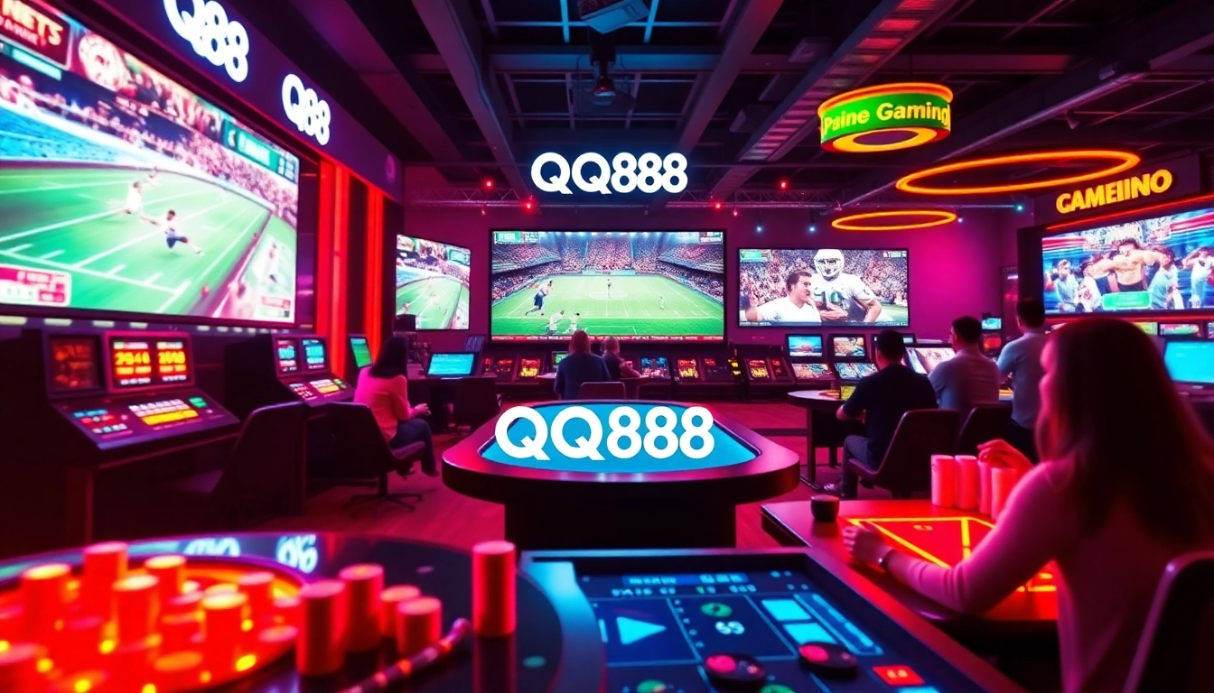 Thrilling online gaming scene at QQ88 with vibrant colors and engaging players.