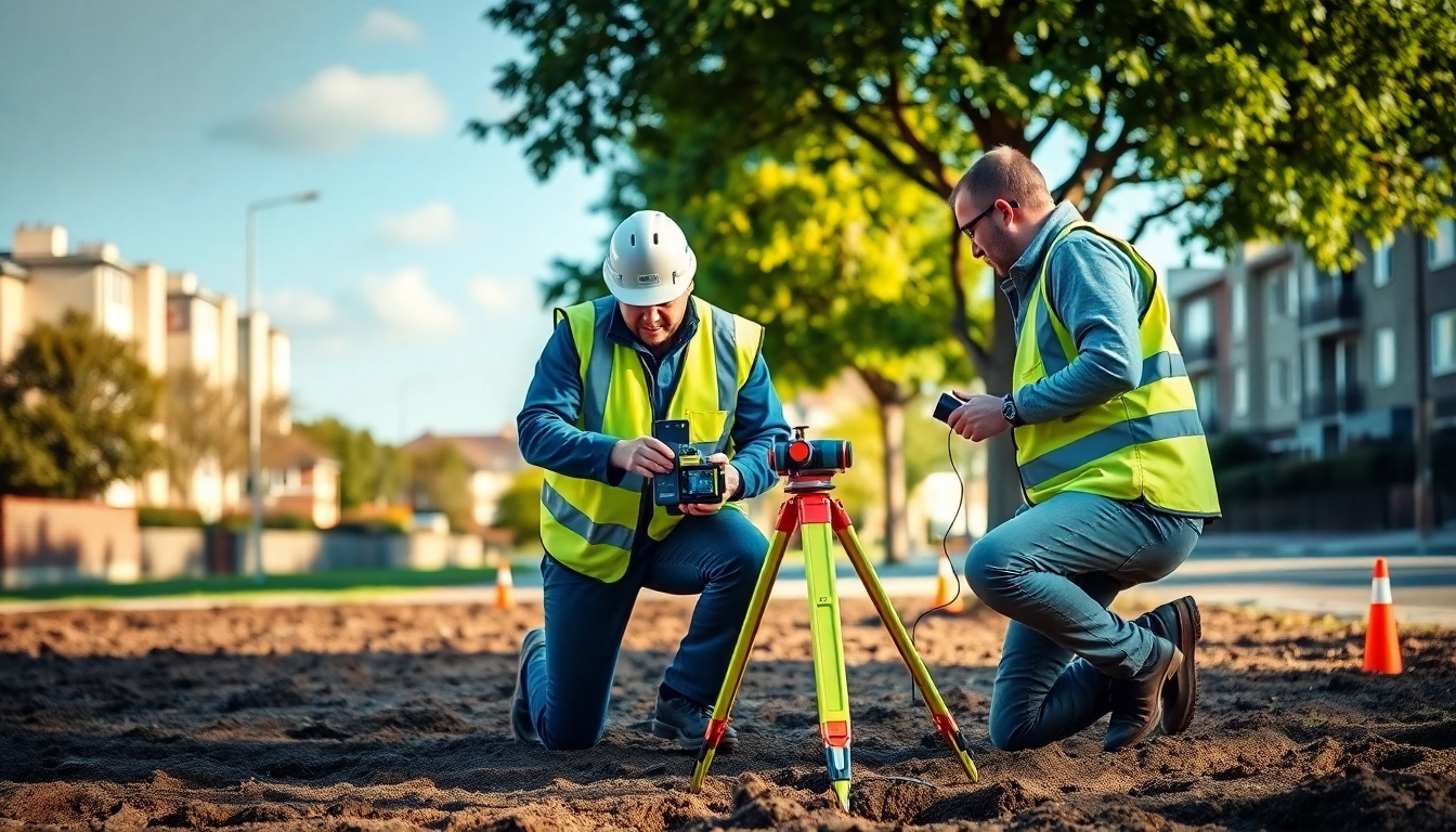 Utility surveyors Surrey Sussex performing a Ground Penetrating Radar survey in suburban settings, showcasing professionalism and advanced equipment.