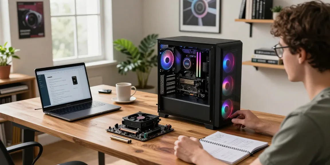 Engaging home office scene with a person assembling a refurbished PC.