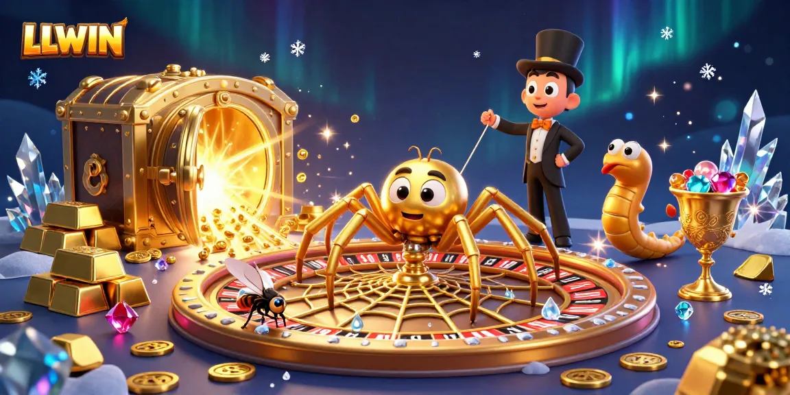 LLWIN's exciting roulette wheel scene features a golden spider, a nervous fly betting, and a centipede croupier.