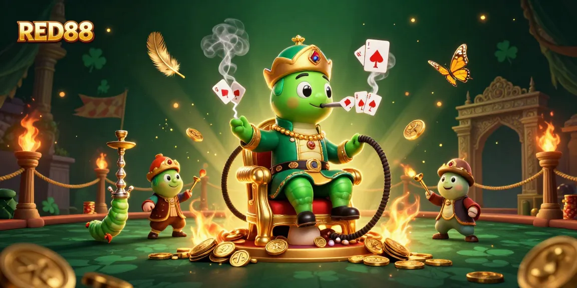 Experience thrilling poker action at RED88 with iconic symbols in a vibrant 3D casino scene.