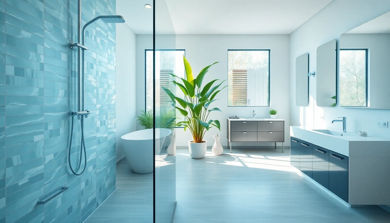 Experience elegant showers with a contemporary bathroom design featuring sleek glass and calming colors.