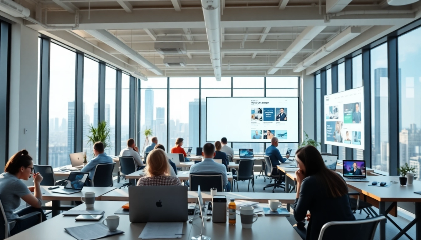 Innovative workspace representing an NYC web design company with creative professionals collaborating on web projects.