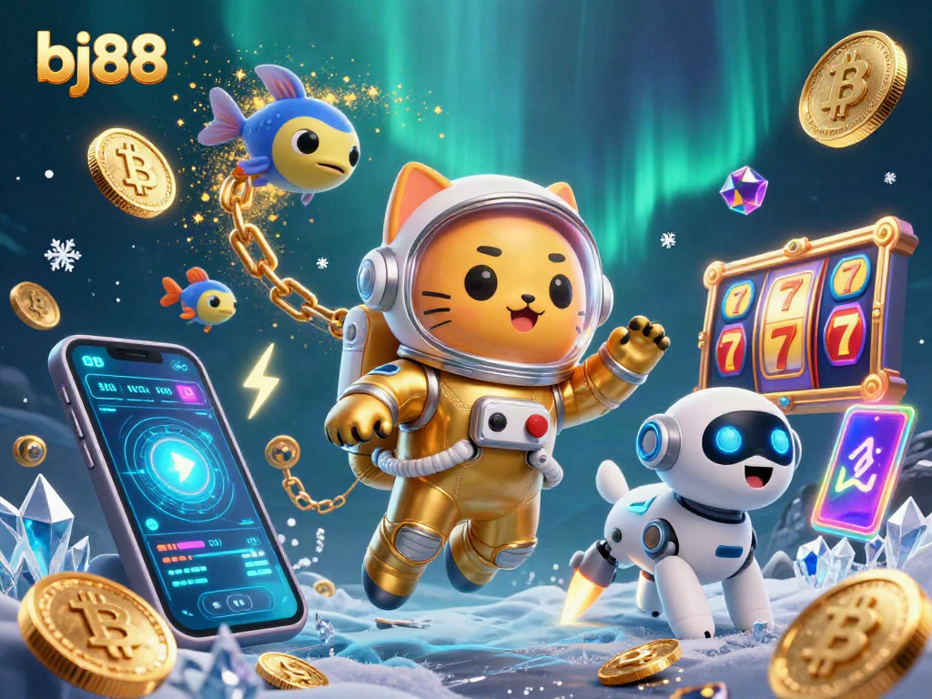 Launch into fun at bj88 with a vibrant space-themed casino adventure featuring 3D characters and dynamic slot elements.