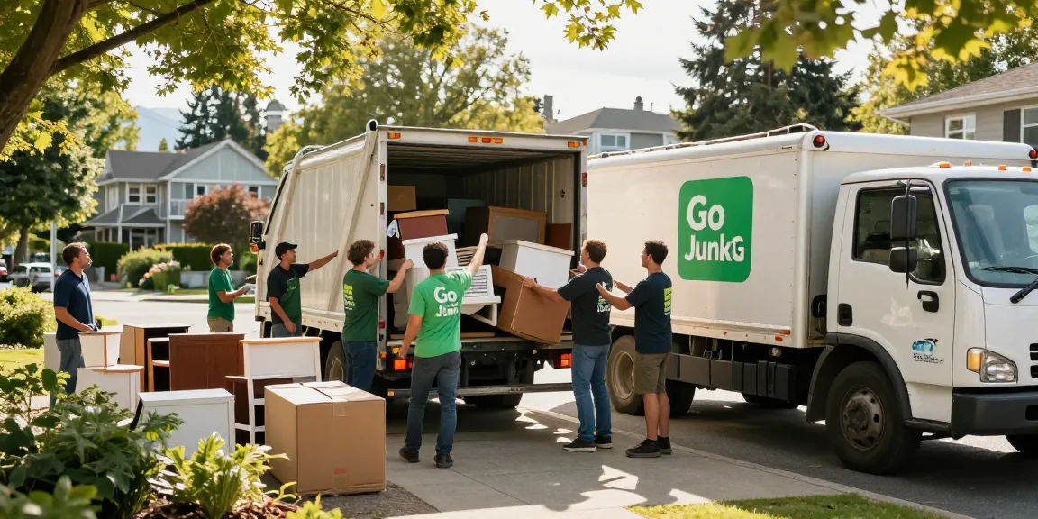 target Junk Removal Vancouver team loading truck with household items in vibrant city park