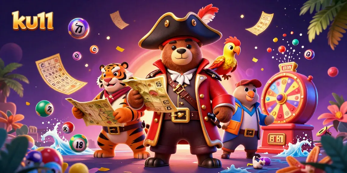 ku11 experience vibrant lottery action with colorful balls, treasure map, and casino prizes