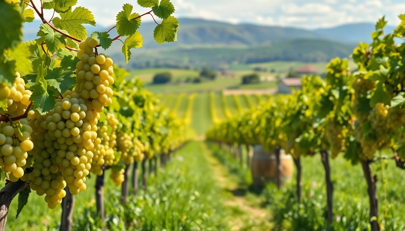 Chenin Blanc grapevines flourishing in a picturesque vineyard under bright, natural light.