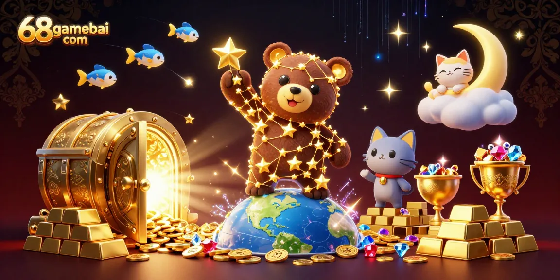 Engage with exciting games on 68gamebai com while collecting treasures and rewards amidst a magical night.