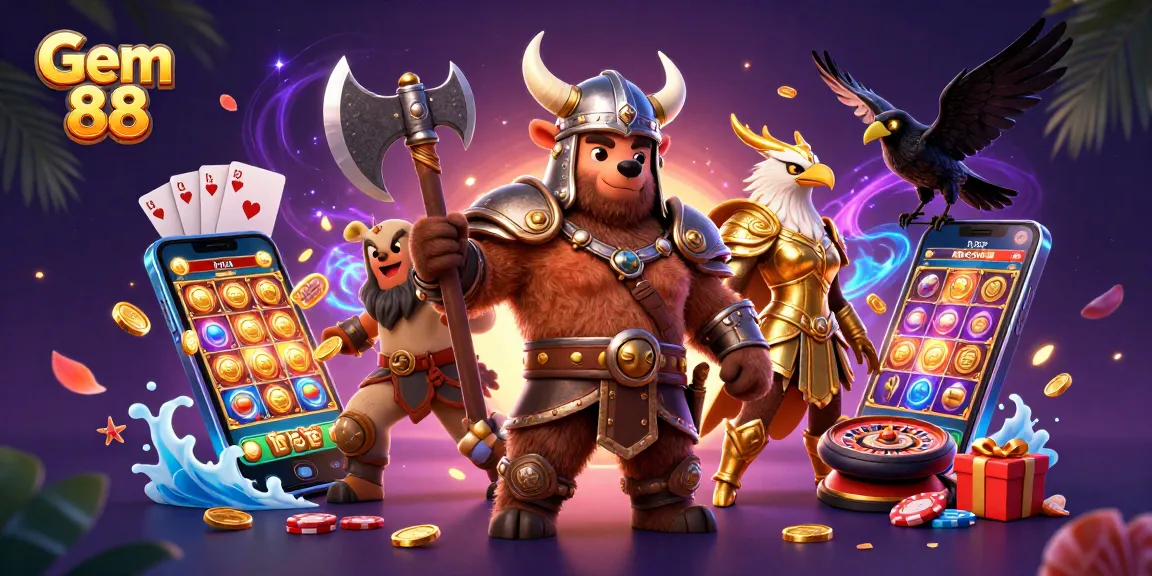 Experience thrilling action at Gem 88 with vibrant 3D characters and exciting gambling elements
