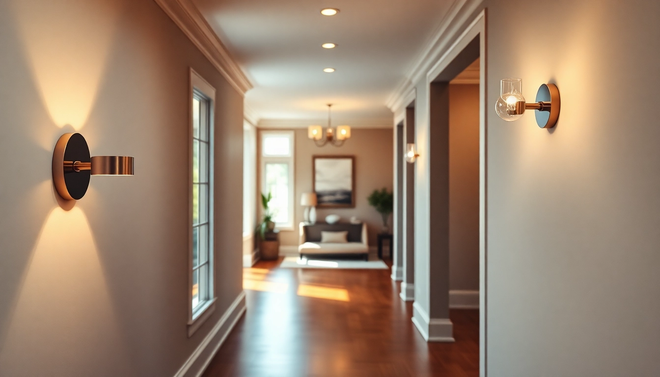Stylish light fixtures for hallway brightening up a modern corridor with warm ambiance.