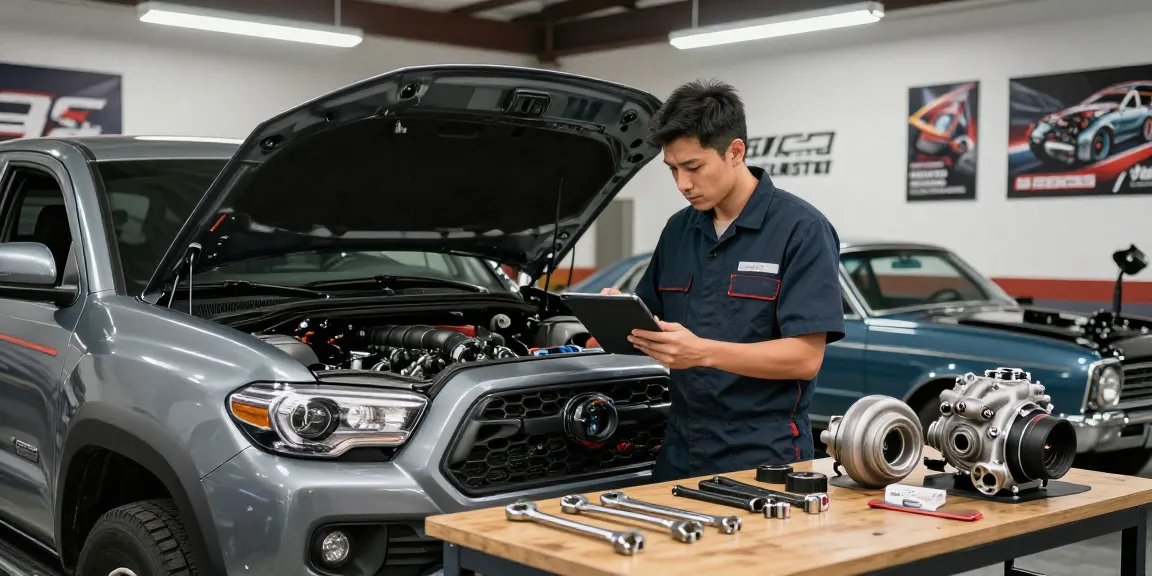 Passionate car enthusiast installing supercharger kits in a well-equipped garage.