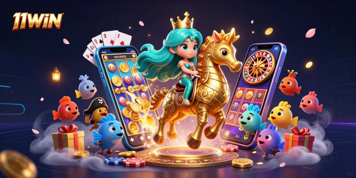 Experience the excitement of winning with 11WIN featuring a vibrant, 3D underwater casino scene.