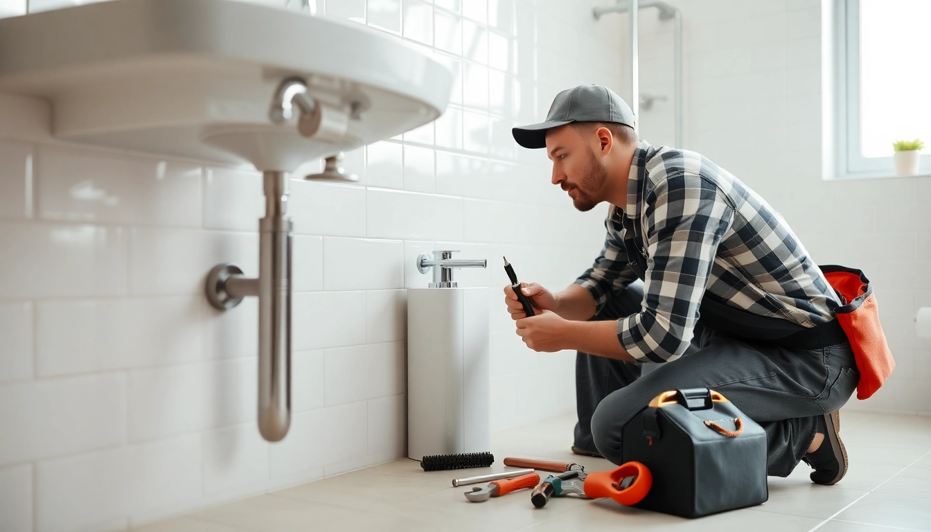 Fixing a leaky sink with expert assistance from a plumber near me in a modern bathroom.