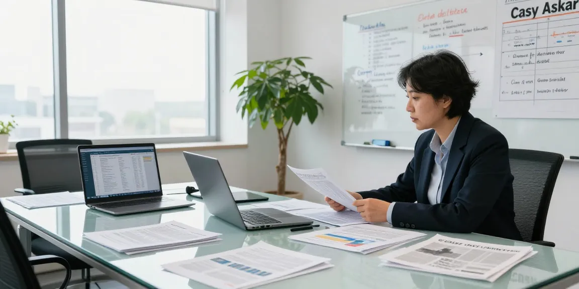Casey Askar financial analysis and political scrutiny in a modern office.