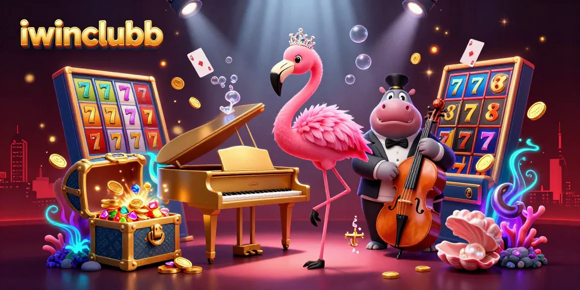 Experience iwinclubb's vibrant casino atmosphere with dynamic 3D illustrations of lively characters.