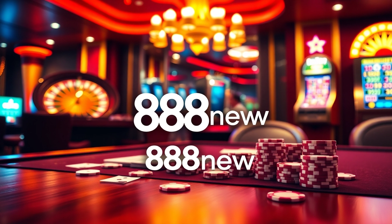 Exciting gaming table action at 888new casino with roulette wheel and poker chips.