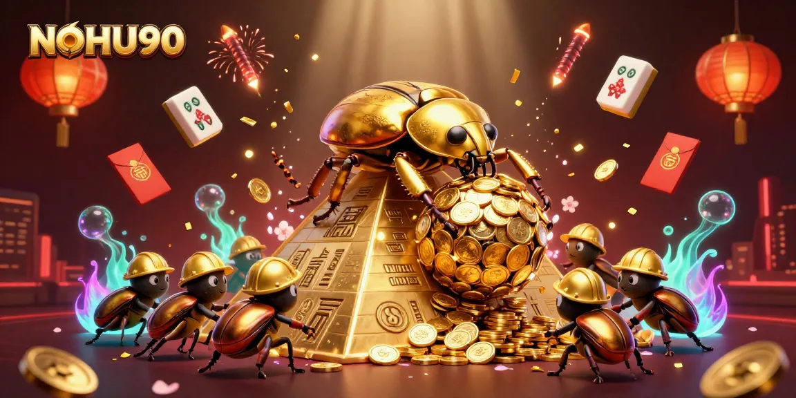 Engage with NOHU90's thrilling jackpot adventure featuring golden beetles and dynamic casino elements.