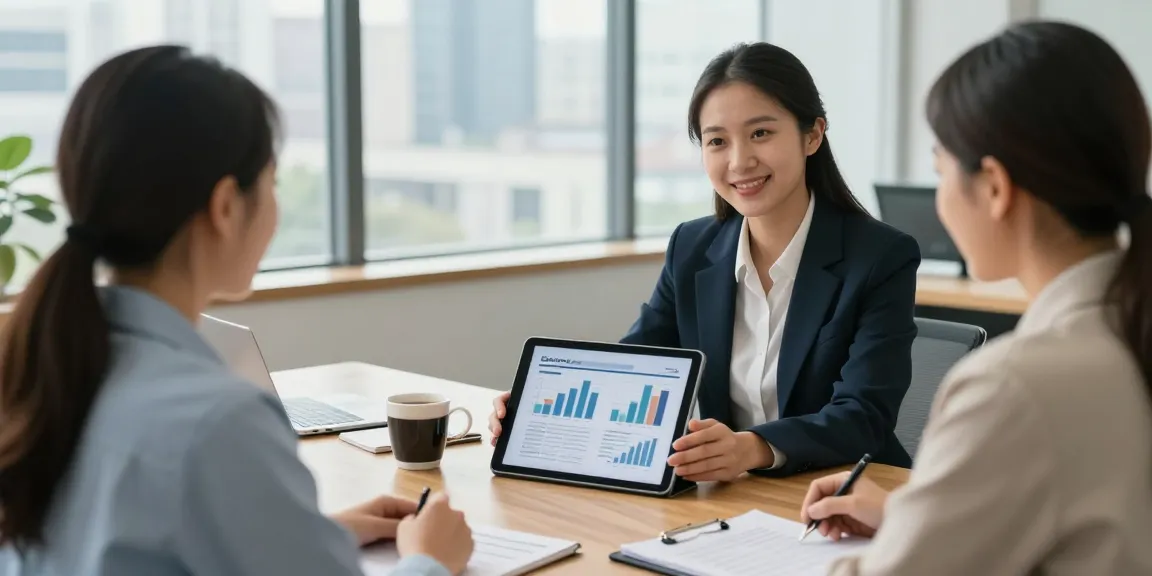Couple discussing social security options with a financial advisor in a modern office.