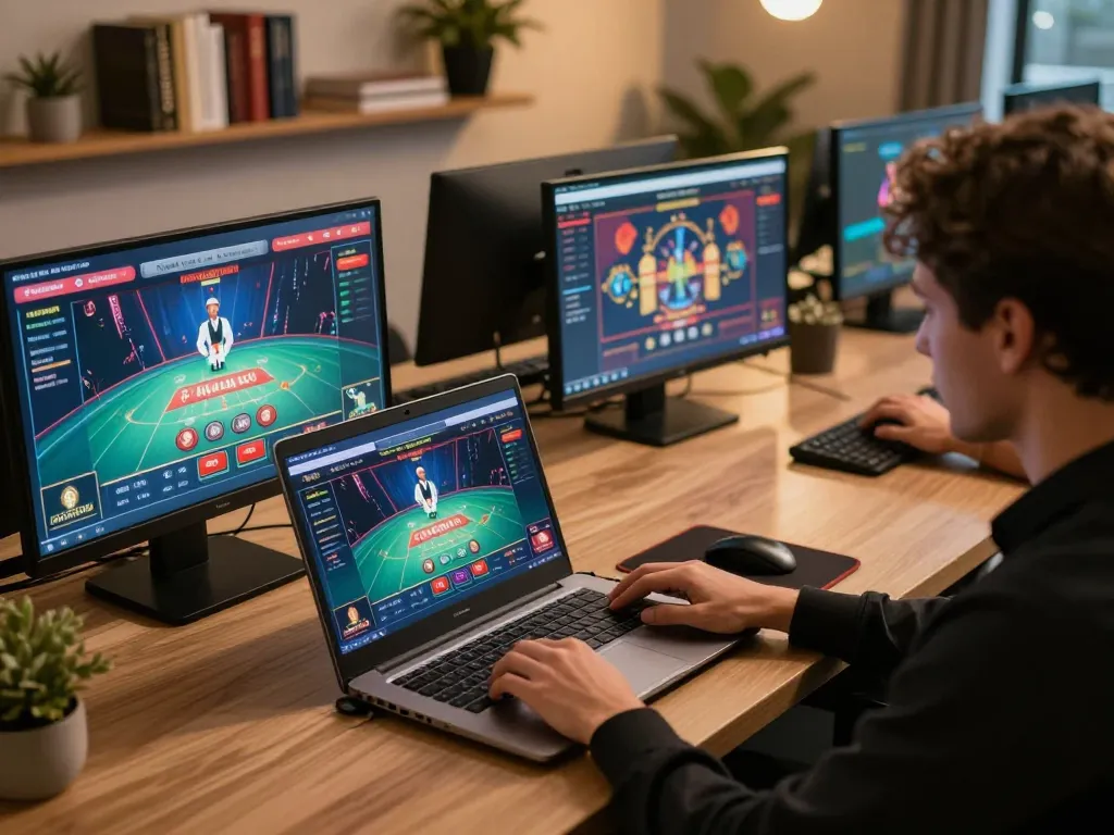 Player engaging in an immersive online casino experience at home, showcasing the itwshow interface, with a focus on strategic gameplay.