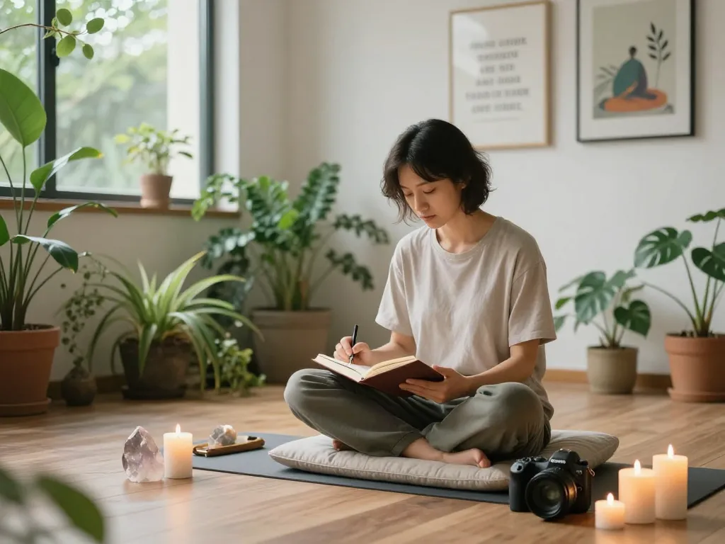 Individual learning how to break a trauma bond in a serene wellness space