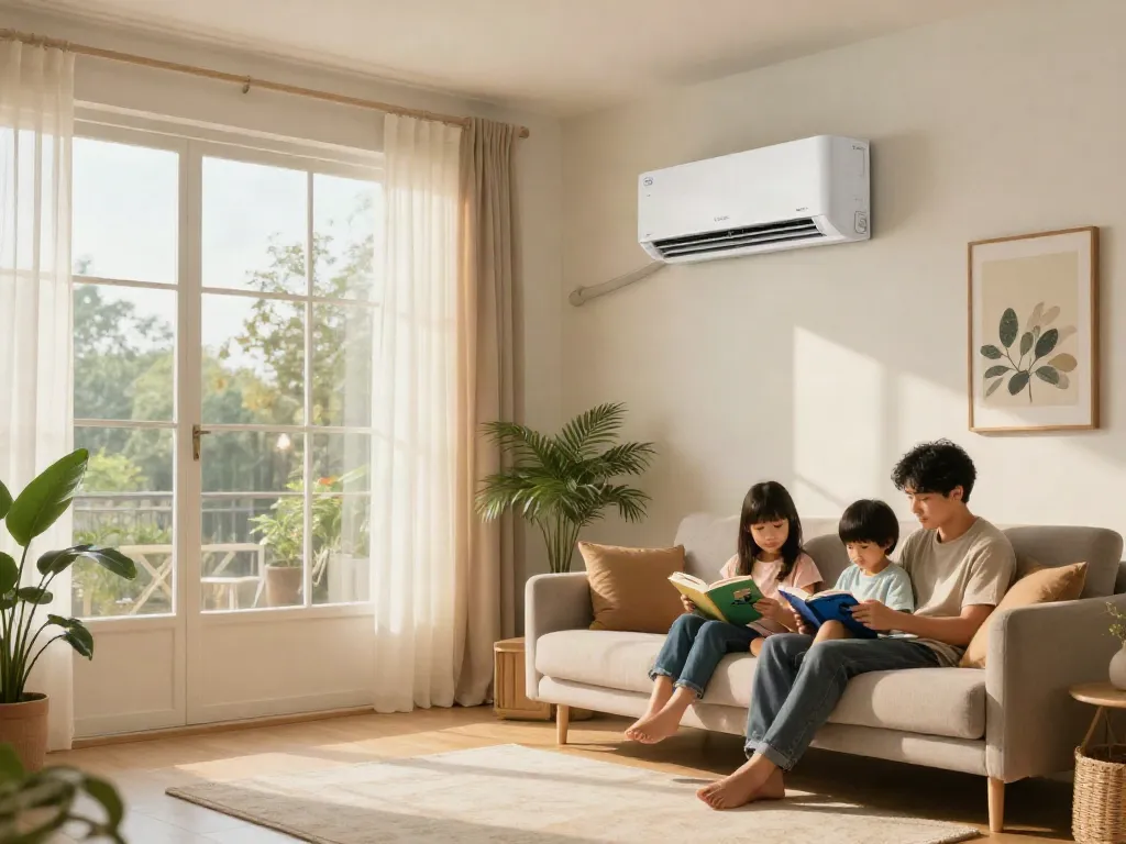 24000 btu mini split air conditioner enhancing comfort in a modern living room with family activities