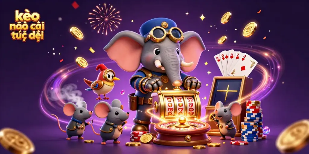Experience the excitement of kèo nhà cái trực tiếp with a steampunk elephant and casino elements.