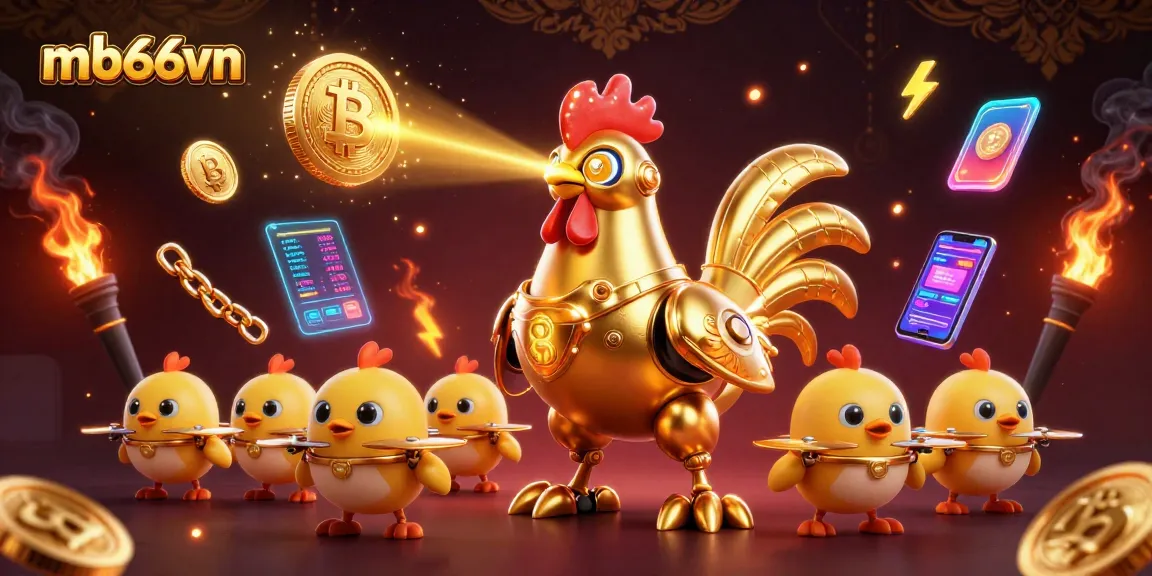 Engage in vibrant casino excitement with mb66vn, featuring a laser-shooting golden rooster robot.