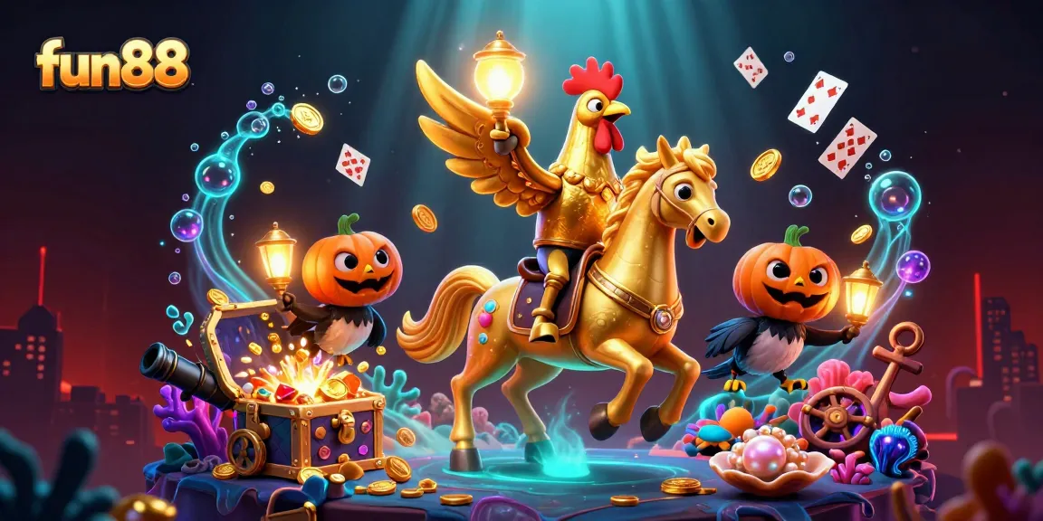 Experience fun88 with thrilling 3D casino adventures featuring a golden rooster and treasure!
