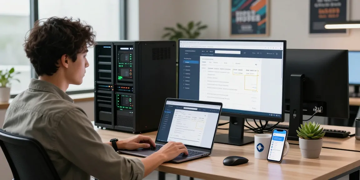 Exploring the best web hosting Australia with a modern workspace, showcasing hosting analytics and tools.
