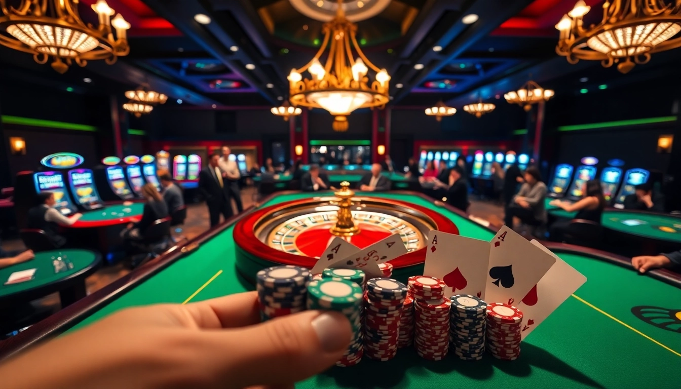 HITCLUB players enjoying a vibrant and luxurious casino experience with roulette and poker.