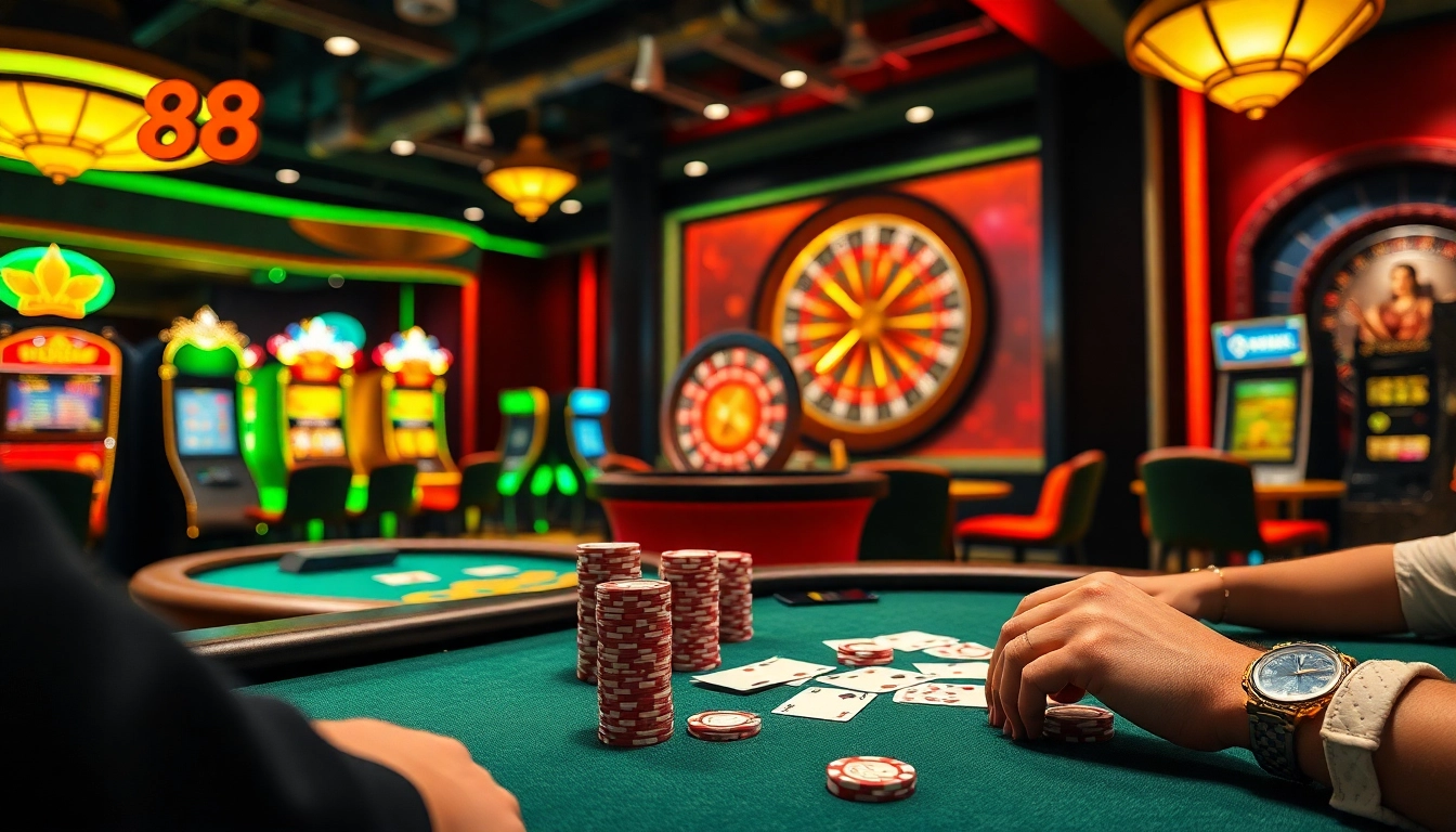 Players engaging with GO88's thrilling online casino games, showcasing excitement and luxury.